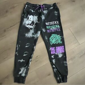 Beetlejuice‎ Black Wash Joggers Pants Women M Goth Dark Fantasy Comedy Horror